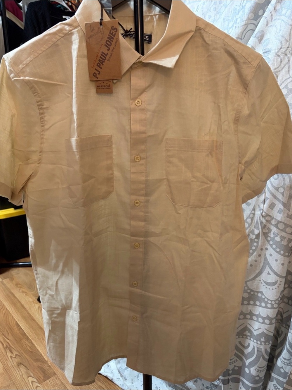 Paul Jones Men's Short-Sleeve Button-Down Shirt in Light Cream